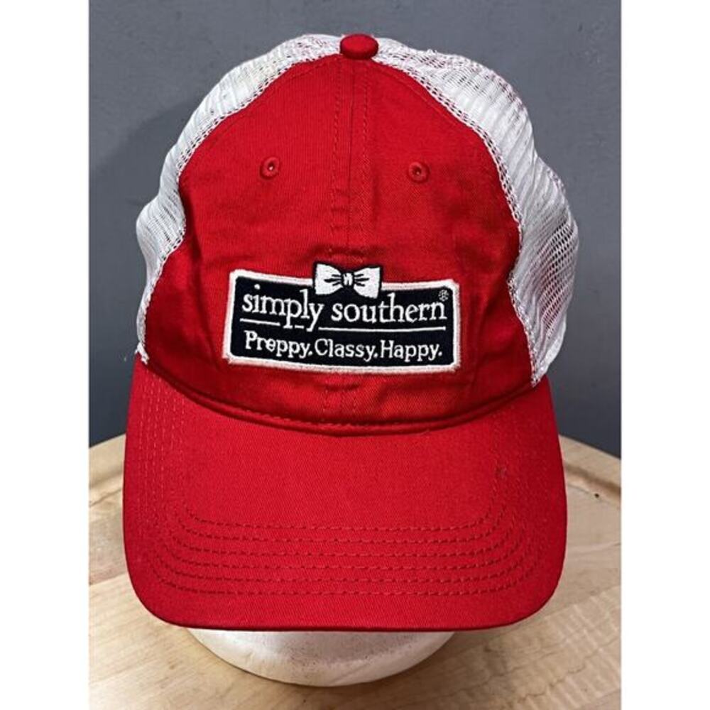Simply Southern Trucker Hat Preppy.Classy.Happy Red/White One Size Adjustable